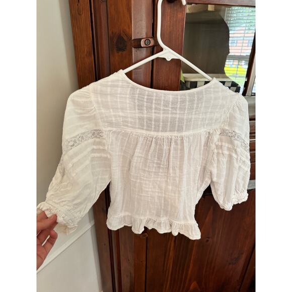 American Eagle AE Puff-Sleeve Tie-Front Blouse white XS - Picture 5 of 7